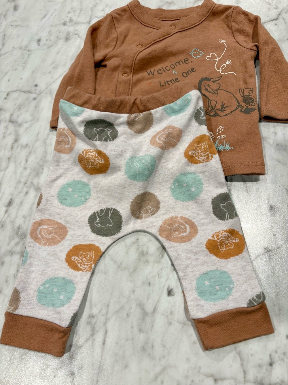 Disney Baby Winnie the Pooh Brown & Grey Baby Outfit- 0/3m - Picture 4 of 5